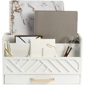 BLU MONACO Brown Wood Desk Organizer with Drawer - Bill Mail Storage Organizer and Sorter for Storage, Countertop and Kitchen in Saudi Arabia