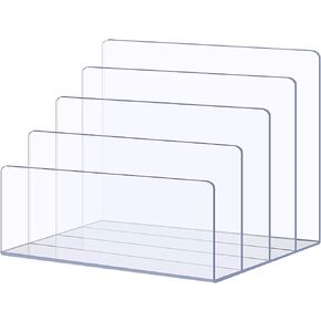 Sooyee File Organizer,4 Compartment File Folder Organizer,Acrylic File Holder File Organizer for Desk,Office Decorations for Work,Clear Black
