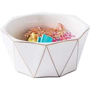 Paper Clip Holder With Gold Line Geometric Ceramic Paper Clip Dispenser for Desk Cute Paper Clip Organizer Office Binder Clip Holder (Black)