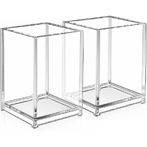 MaxGear Pen Holder 2 Pack Clear Acrylic Pencil Organizer, Desk Cups for Pens, Pencils, Toothbrushes, Straws, Makeup Brushes & More - Office, School & Home Accessories