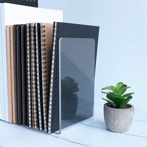 Jekkis 8pcs Clear Bookends Acrylic Book Ends for Shelves Heavy Duty Bookends Plastic Bookends for Home Office Library, Book Stopper, Desktop Organizer, 7.3" x 4.8" x 4.8" in Kuwait