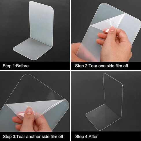 Jekkis 8pcs Clear Bookends Acrylic Book Ends for Shelves Heavy Duty Bookends Plastic Bookends for Home Office Library, Book Stopper, Desktop Organizer, 7.3" x 4.8" x 4.8" in Kuwait