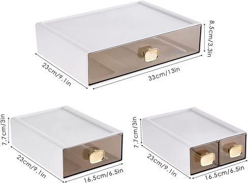 DETEIN 2 PACK منظم مكتب قابل للتكديس مع درج تخزين سطح المكتب صندوق درج بلاستيكي منظم قرطاسية مكتبية للوازم المكتبية والأقلام والرسائل البريدية والمكياج والحروف (أزرق، M - درج واحد، حزمة من 2) in Kuwait