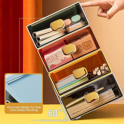 DETEIN 2 PACK منظم مكتب قابل للتكديس مع درج تخزين سطح المكتب صندوق درج بلاستيكي منظم قرطاسية مكتبية للوازم المكتبية والأقلام والرسائل البريدية والمكياج والحروف (أزرق، M - درج واحد، حزمة من 2) in Kuwait