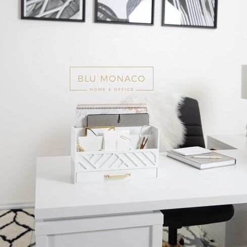 منظمات المكتب الخشبية البيضاء والتخزين من BLU MONACO مع درج - منظم بريد الفاتورة وحامل البريد للكونترتوب والمطبخ - ملحقات المكتب ومنظمات مساحة العمل in Kuwait