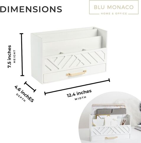 منظمات المكتب الخشبية البيضاء والتخزين من BLU MONACO مع درج - منظم بريد الفاتورة وحامل البريد للكونترتوب والمطبخ - ملحقات المكتب ومنظمات مساحة العمل in Kuwait