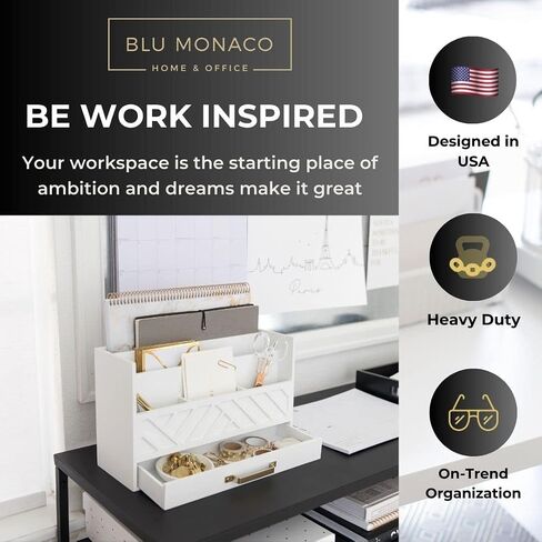 منظمات المكتب الخشبية البيضاء والتخزين من BLU MONACO مع درج - منظم بريد الفاتورة وحامل البريد للكونترتوب والمطبخ - ملحقات المكتب ومنظمات مساحة العمل in Kuwait