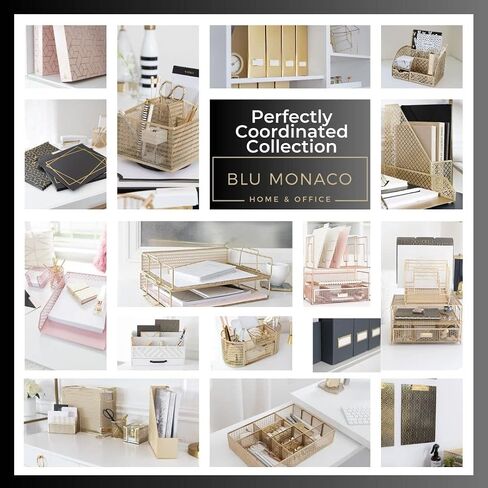 BLU MONACO Gold Desk Organizer – Cute File Holder for Desk & Drawer Storage for Office Supplies, Paper, Devices & Folders in Saudi Arabia