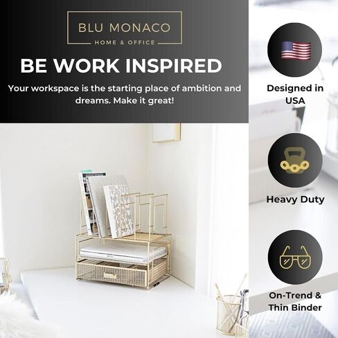 BLU MONACO Gold Desk Organizer – Cute File Holder for Desk & Drawer Storage for Office Supplies, Paper, Devices & Folders in Saudi Arabia
