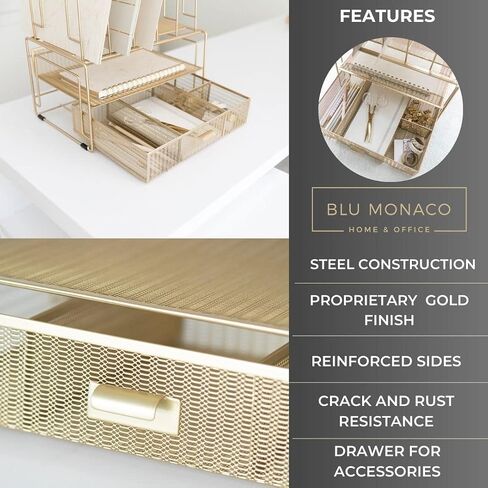 BLU MONACO Gold Desk Organizer – Cute File Holder for Desk & Drawer Storage for Office Supplies, Paper, Devices & Folders in Saudi Arabia