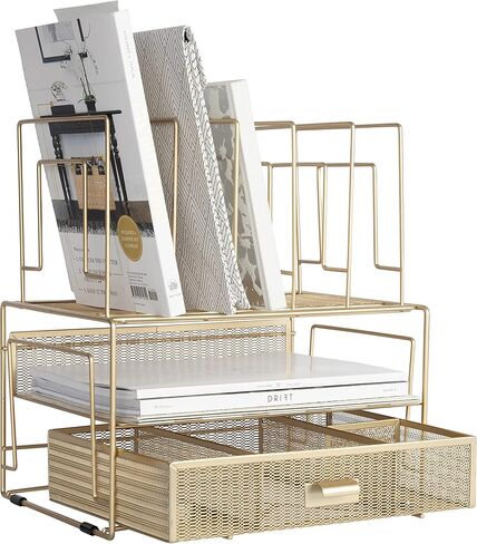 BLU MONACO Gold Desk Organizer – Cute File Holder for Desk & Drawer Storage for Office Supplies, Paper, Devices & Folders in Saudi Arabia
