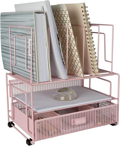 BLU MONACO Gold Desk Organizer – Cute File Holder for Desk & Drawer Storage for Office Supplies, Paper, Devices & Folders in Saudi Arabia