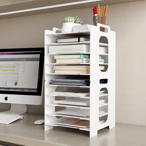 Natwind 7 Tiers Paper Organizer for Desk Desktop White File Holder Office Desk Organizer Mail Letter Tray & Paper Sorter Document Notebooks Storage Rack for Home Office School Classroom in Saudi Arabia