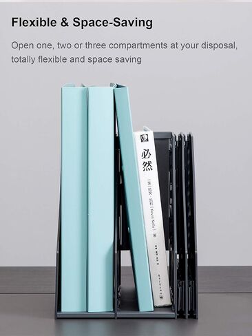 Leven Collapsible Magazine File Holder/Desk Organizer for Office Organization and Storage with 3 Vertical Compartments, Dark Grey, in Kuwait