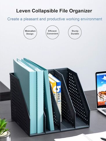 Leven Collapsible Magazine File Holder/Desk Organizer for Office Organization and Storage with 3 Vertical Compartments, Dark Grey, in Kuwait