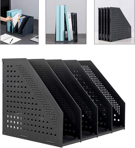 Leven Collapsible Magazine File Holder/Desk Organizer for Office Organization and Storage with 3 Vertical Compartments, Dark Grey, in Kuwait