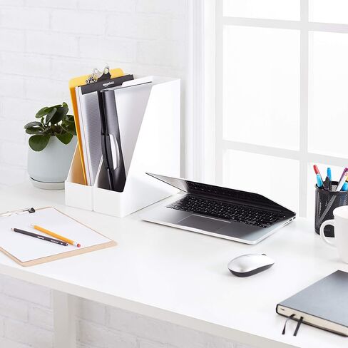 Amazon Basics Rectangular Plastic Desk Organizer, Magazine Rack, White, 2-Pack in Saudi Arabia