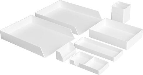 Amazon Basics Rectangular Plastic Desk Organizer, Magazine Rack, White, 2-Pack in Saudi Arabia