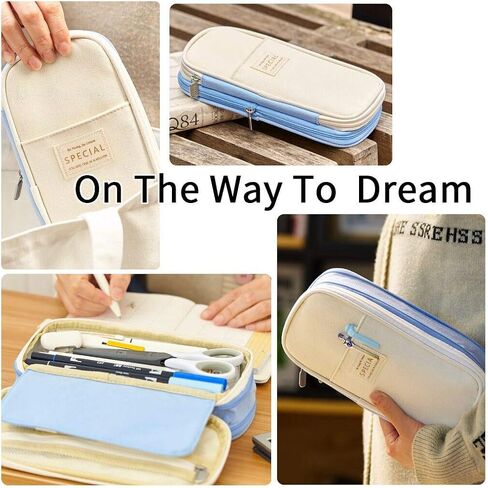 EASTHILL Big Capacity Pencil Pen Case Office College School Large Storage High Capacity Bag Pouch Holder Box Organizer Light Blue in Saudi Arabia