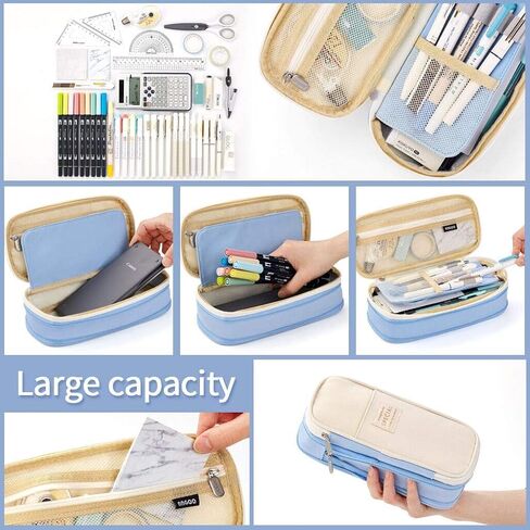 EASTHILL Big Capacity Pencil Pen Case Office College School Large Storage High Capacity Bag Pouch Holder Box Organizer Light Blue in Saudi Arabia