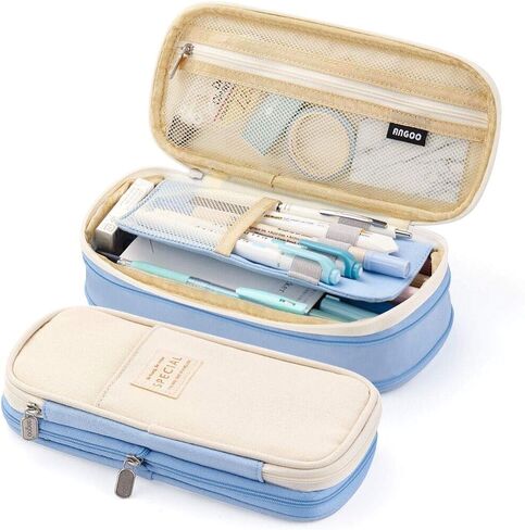 EASTHILL Big Capacity Pencil Pen Case Office College School Large Storage High Capacity Bag Pouch Holder Box Organizer Light Blue in Saudi Arabia