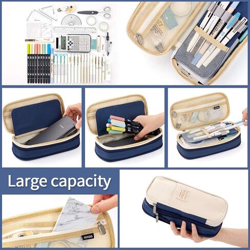 EASTHILL Big Capacity Pencil Pen Case Office College School Large Storage High Capacity Bag Pouch Holder Box Organizer Light Blue in Saudi Arabia