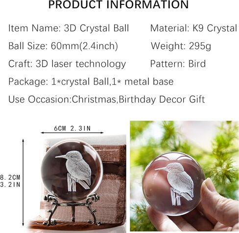 HDCRYSTALGIFTS 3D Laser Butterfly Crystal Ball Paperweight Glass Sphere Figurines Decorative Balls Gift (60mm) in Kuwait