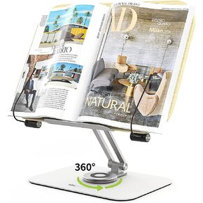 حامل كتب للقراءة، حامل كتب مكتبي قابل للتعديل يدور 360 درجة، حامل كتب الطبخ بمشابك ورقية مريحة متعددة الارتفاعات من الخشب قابل للطي للكتب واللابتوب والكتب المدرسية والوصفات in Saudi Arabia
