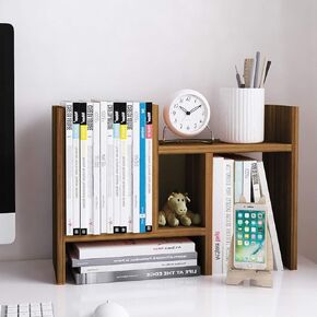 Jerry & Maggie Desktop Organizer Office Storage Rack Adjustable Wood Display Shelf Free Style Double H Display True Natural Stand Shelf (White)