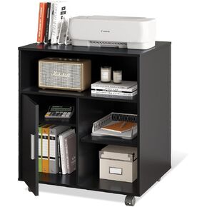 حامل طابعة محمول من DEVAISE مع رف قابل للتعديل، وخزانة تخزين خشبية دوارة على عجلات، أسود in Kuwait