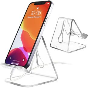 2 Pack Acrylic Cell Phone Stand, Phone Holder for Desk, Portable Clear Phone Stand,Office Desktop Accessories, Compatible with 4-10'' Phone 13 Pro Max, Android Smartphone in Saudi Arabia
