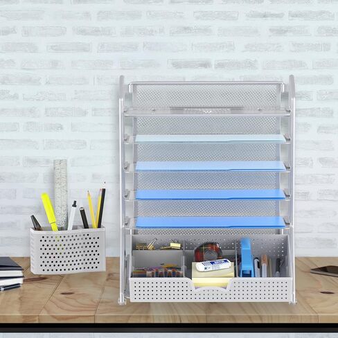 SimpleHouseware 6 صواني منظم ملفات المستندات المكتبية مع درج منزلق للمستلزمات، أسود in Kuwait