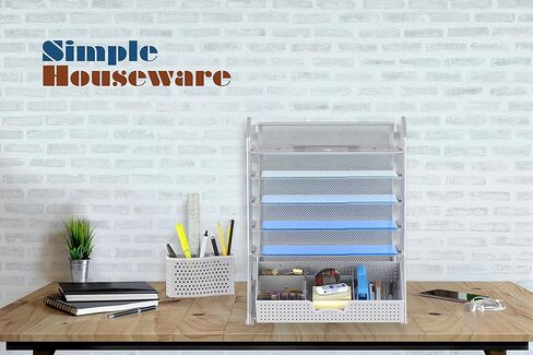 SimpleHouseware 6 صواني منظم ملفات المستندات المكتبية مع درج منزلق للمستلزمات، أسود in Kuwait