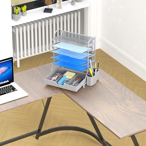 SimpleHouseware 6 صواني منظم ملفات المستندات المكتبية مع درج منزلق للمستلزمات، أسود in Kuwait