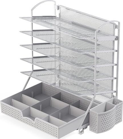 SimpleHouseware 6 صواني منظم ملفات المستندات المكتبية مع درج منزلق للمستلزمات، أسود in Kuwait