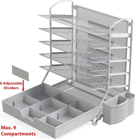 SimpleHouseware 6 صواني منظم ملفات المستندات المكتبية مع درج منزلق للمستلزمات، أسود in Kuwait