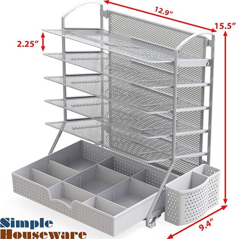 SimpleHouseware 6 صواني منظم ملفات المستندات المكتبية مع درج منزلق للمستلزمات، أسود in Kuwait