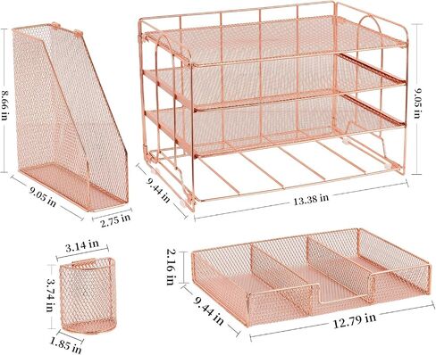 gianotter Paper Letter Tray Organizer with File Holder, 4-Tier Desk Accessories & Workspace Organizers with Drawer and 2 Pen Holder, Desk Organizers and Accessories for Office Supplies (Rose Gold) in Saudi Arabia
