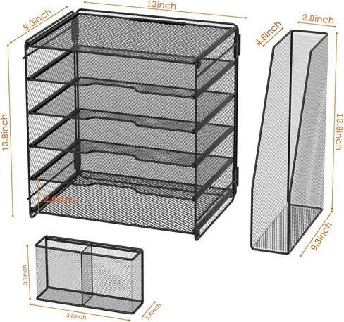 Samstar Mesh Desk Organizer, Paper Letter Tray with 5 Tier Racks Shelves,1 Extra Vertical File Sorter and Pen Holders for Office Supplies,Black in Saudi Arabia