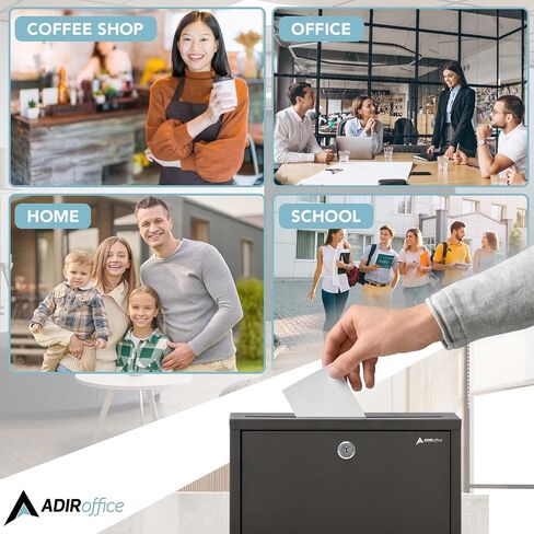 صندوق بريد متعدد الأغراض من AdirOffice مع قفل - صندوق إسقاط عالي التحمل - صندوق اقتراحات تجاري - صندوق اقتراع آمن وقابل للتركيب على الحائط - 3 × 10 × 12 بوصة - أسود in Saudi Arabia