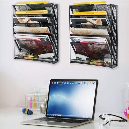 samstar 2 Pack Wall File Organizer, 6-Tier Wall Mount Paper Holder Vertical File Rack for Office Home, Black. in Saudi Arabia