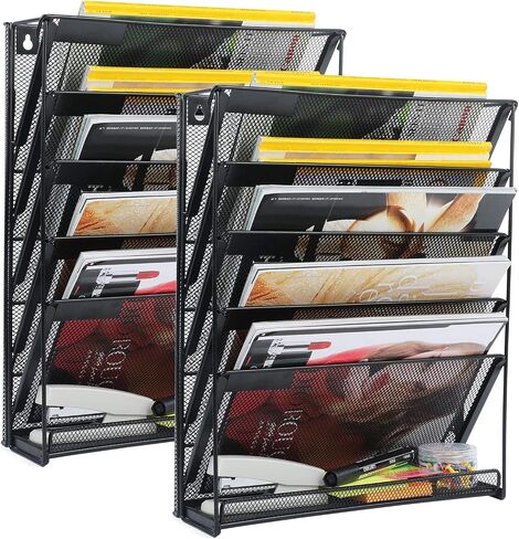 samstar 2 Pack Wall File Organizer, 6-Tier Wall Mount Paper Holder Vertical File Rack for Office Home, Black. in Saudi Arabia