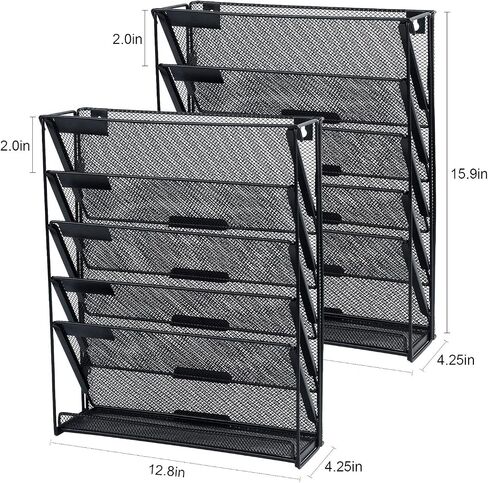 samstar 2 Pack Wall File Organizer, 6-Tier Wall Mount Paper Holder Vertical File Rack for Office Home, Black. in Saudi Arabia