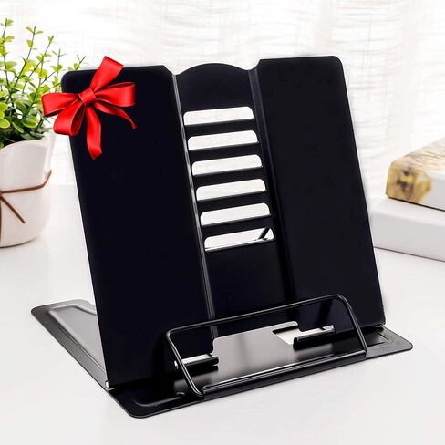 MSDADA Desk Book Stand Metal Reading Rest Book Holder Adjustable Cookbook Documents Holder Portable Sturdy Bookstands for Recipes Textbooks Tablet Music Books with Page Clips (Black) in Saudi Arabia
