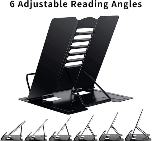 MSDADA Desk Book Stand Metal Reading Rest Book Holder Adjustable Cookbook Documents Holder Portable Sturdy Bookstands for Recipes Textbooks Tablet Music Books with Page Clips (Black) in Saudi Arabia