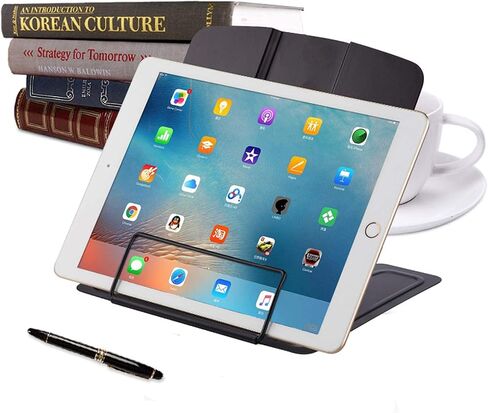 MSDADA Desk Book Stand Metal Reading Rest Book Holder Adjustable Cookbook Documents Holder Portable Sturdy Bookstands for Recipes Textbooks Tablet Music Books with Page Clips (Black) in Saudi Arabia