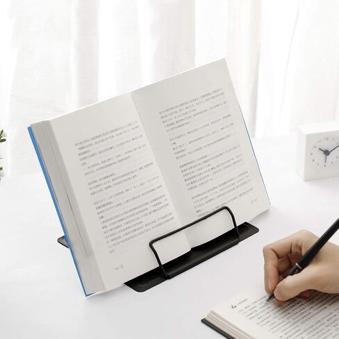 MSDADA Desk Book Stand Metal Reading Rest Book Holder Adjustable Cookbook Documents Holder Portable Sturdy Bookstands for Recipes Textbooks Tablet Music Books with Page Clips (Black) in Saudi Arabia