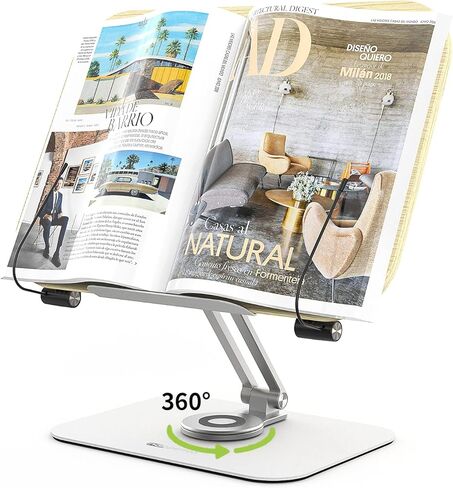 Book Stand for Reading, Nanpenyo 360° Rotate Adjustable Desktop Book Holder, Cookbook Stands Page Paper Clips Ergonomic Multi Heights Angles Foldable Wooden for Books Laptop Textbook Recipe Document in Saudi Arabia