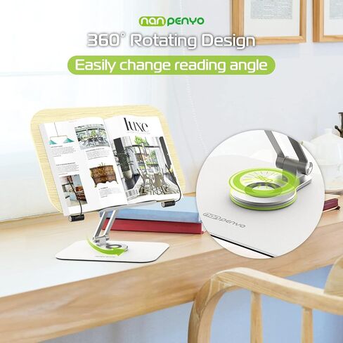 Book Stand for Reading, Nanpenyo 360° Rotate Adjustable Desktop Book Holder, Cookbook Stands Page Paper Clips Ergonomic Multi Heights Angles Foldable Wooden for Books Laptop Textbook Recipe Document in Saudi Arabia