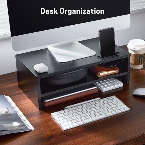 LORYERGO Monitor Stand, 2 Tier Computer Stand, Monitor Stand Riser with Cellphone Holder & Storage Space, Ergonomic Monitor Riser with Cable Management for Laptop, Printer, PC, for Home & Office in Saudi Arabia